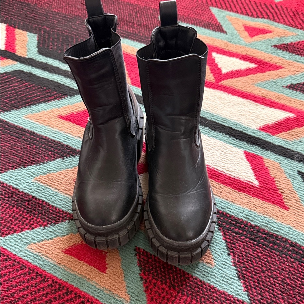 Black Chunky Sole Ankle Boots - Picture 5 of 8